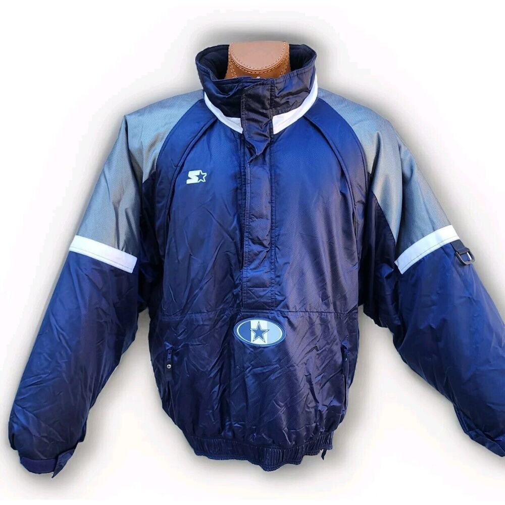 Dallas Cowboys NFL Jacket w/Hoodie ProLine Pull-over Half Zip Puffer XXL VG-EX
